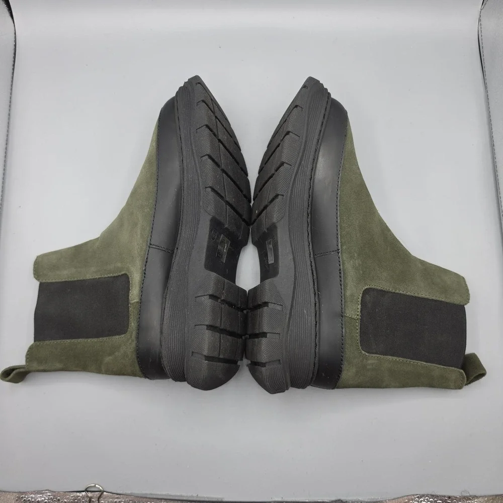Maeve Anthropologie Chelsea Boots Womens 38 Green Suede Chunky Lug Sole Platform